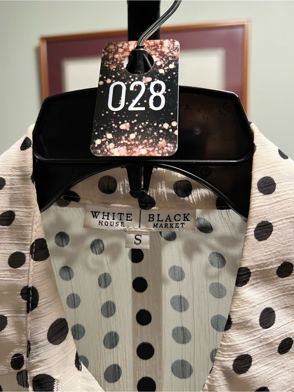 White House Black Market Cream and Black Polka Dot BlouseSmall #028 - Picture 2 of 6